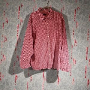 Sean John Shirt Mens Sz 20 34/35 Button up Red White Gingham Tailored fit Y2K